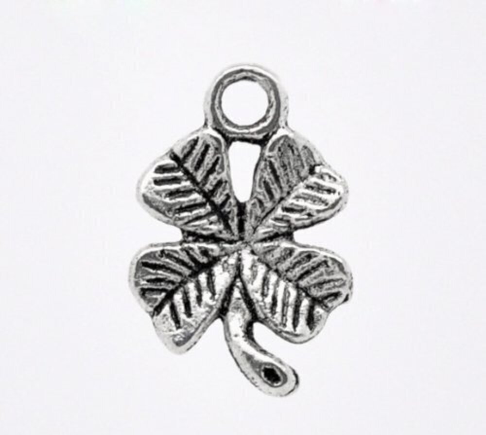 4136 50pc Antiqued Silver Alloy Four-Leaf Clover Charms Pendants 15x11mm